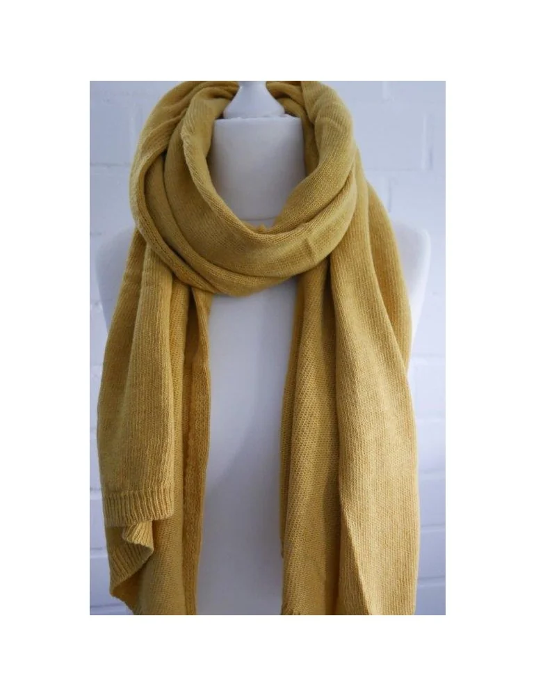 Damen Herren XXL Schal Stola Poncho curry senf gelb uni mit Wolle und Kaschmir