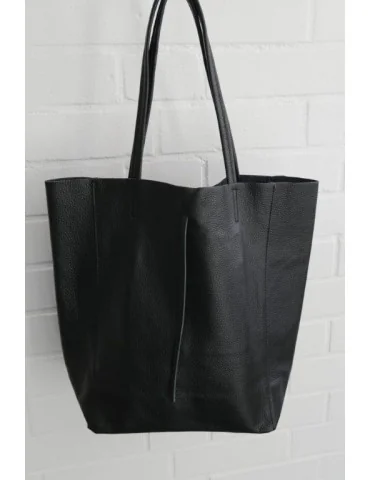 Damen Tasche Schultertasche Echtes Leder schwarz black Made in Italy