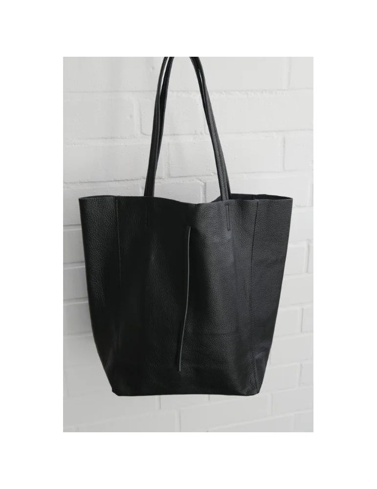 Damen Tasche Schultertasche Echtes Leder schwarz black Made in Italy