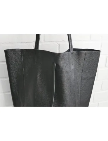 Damen Tasche Schultertasche Echtes Leder schwarz black Made in Italy