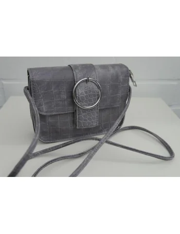 Damen Tasche Schultertasche Crossbag hellgrau grau Krokolook