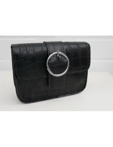 Damen Tasche Schultertasche Crossbag schwarz black Krokolook