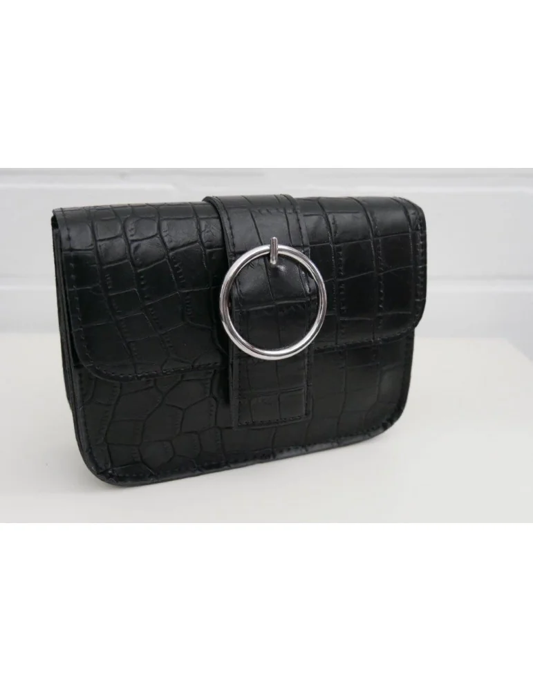 Damen Tasche Schultertasche Crossbag schwarz black Krokolook