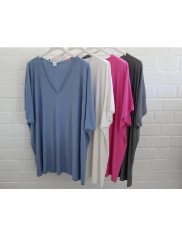 Damen Basic Shirt kurzarm jeansblau blau matt uni  mit Viskose Onesize ca. 38 - 46