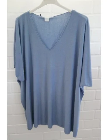 Damen Basic Shirt kurzarm jeansblau blau uni  mit Viskose Onesize ca. 38 - 46