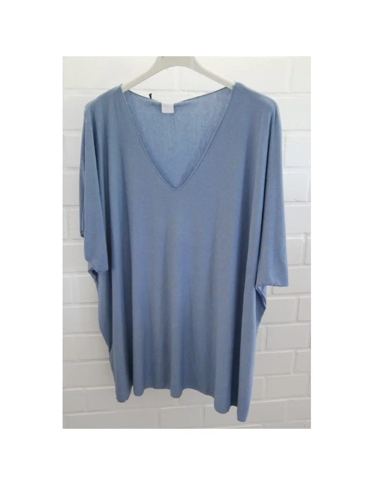 Damen Basic Shirt kurzarm jeansblau blau uni  mit Viskose Onesize ca. 38 - 46