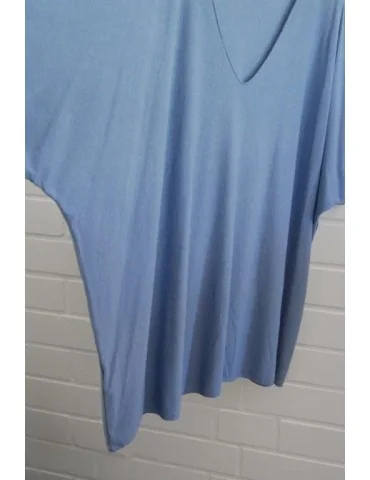 Damen Basic Shirt kurzarm jeansblau blau matt uni  mit Viskose Onesize ca. 38 - 46