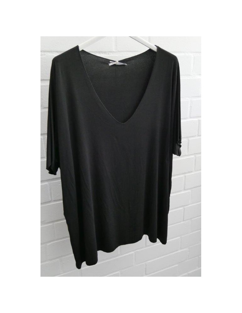 Damen Basic Shirt kurzarm schwarz black uni mit Viskose Onesize ca. 38 - 46