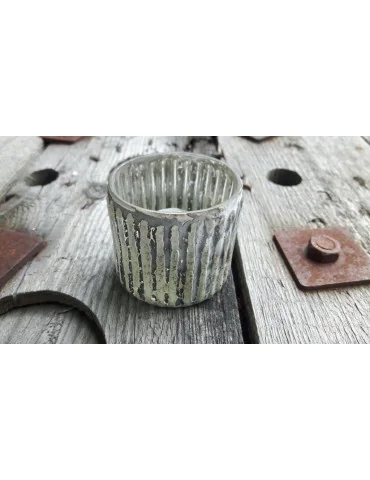 Teelicht Teelichtglas Kerze Glas Gold schwarz angelaufen Rillen