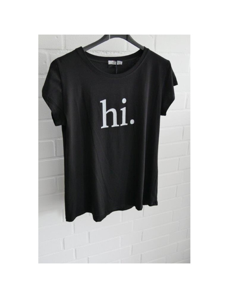 Damen Shirt kurzarm schwarz weiß "hi." mit Baumwolle