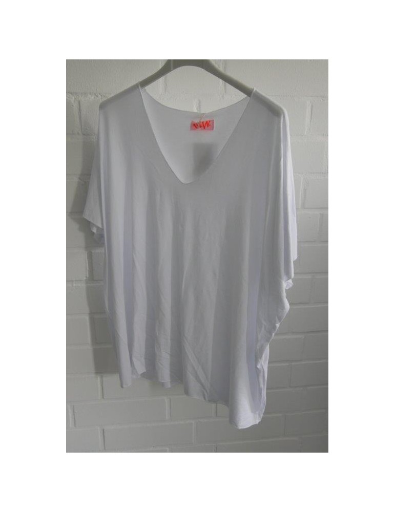 Damen Basic Shirt kurzarm weiß white uni mit Viskose Onesize ca. 38 - 46