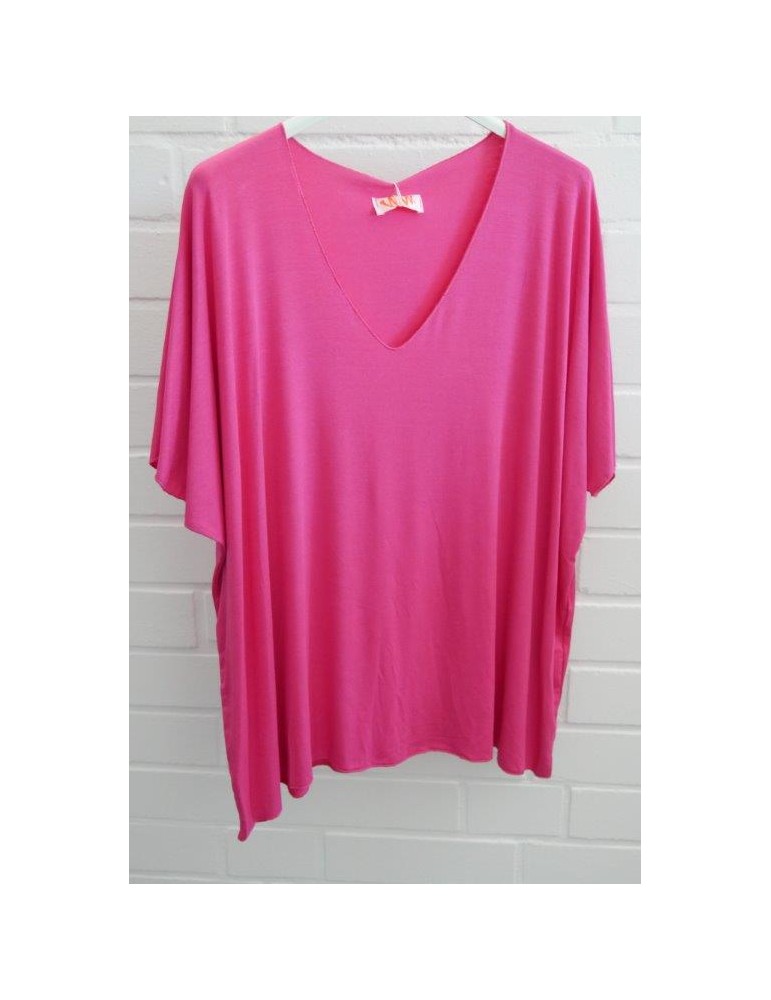 Damen Basic Shirt kurzarm pink uni mit Viskose Onesize ca. 38 - 46