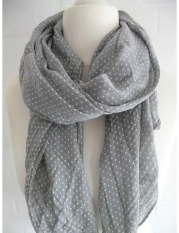 Schal Tuch Loop Made in Italy Seide Baumwolle grau weiß Mini Punkte