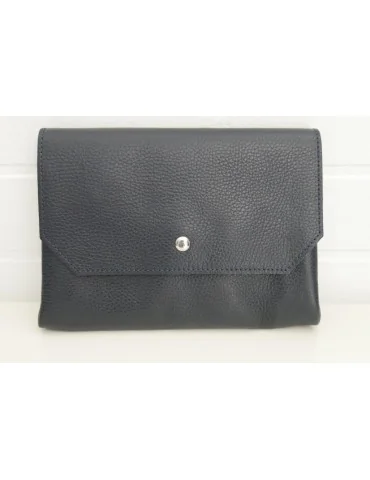 Damen Echt Leder Handtasche Schultertasche dunkelblau uni leicht genarbt mit Klappe