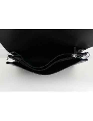 Damen Echt Leder Handtasche Schultertasche dunkelblau uni leicht genarbt mit Klappe