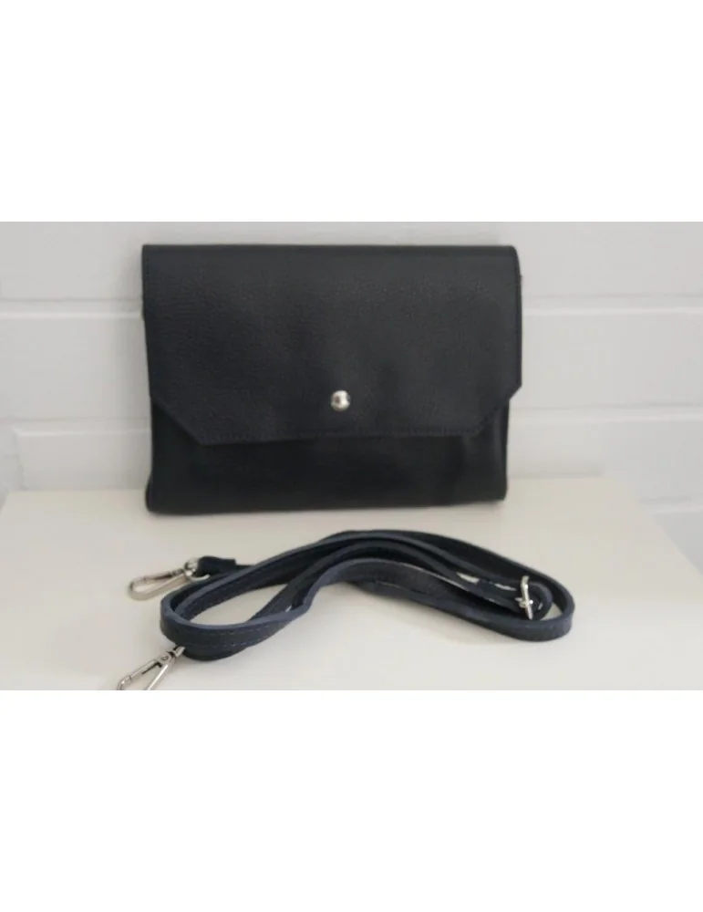 Damen Echt Leder Handtasche Schultertasche dunkelblau uni mit Klappe