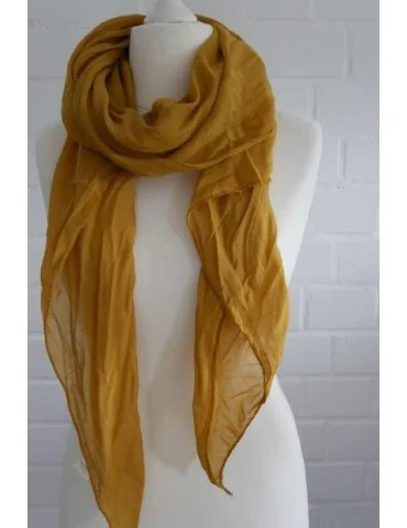 Schal Tuch Loop Made in Italy Seide Baumwolle senf gelb kurkuma uni S 30