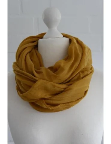 Schal Tuch Loop Made in Italy Seide Baumwolle senf gelb kurkuma uni S 30