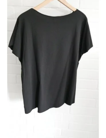 Damen Shirt kurzarm schwarz black mit Baumwolle Onesize 38 - 44 19509