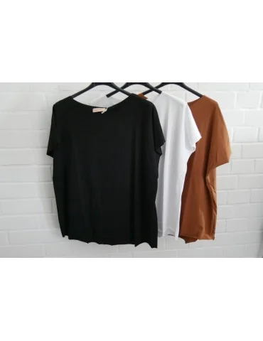 Damen Shirt kurzarm weiß white mit Baumwolle Onesize 38 - 44 19509