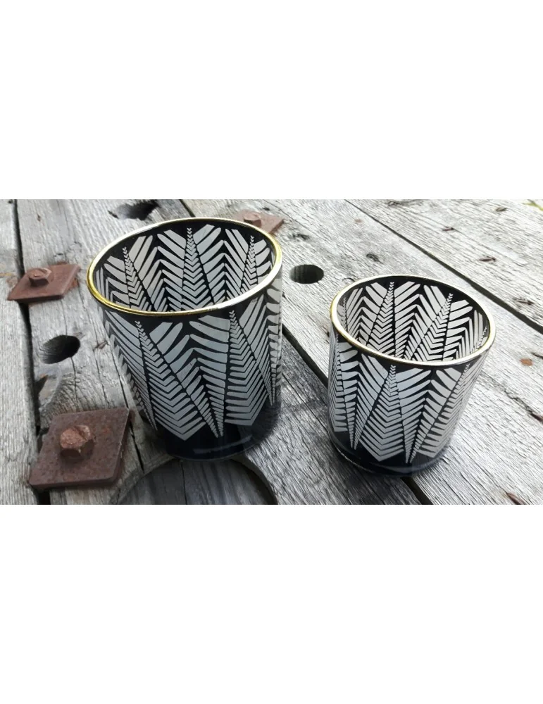 Teelicht Teelichtglas Kerze Glas schwarz klar Muster groß Weihnachten Advent