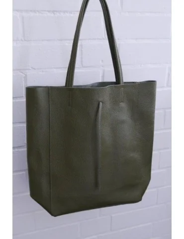 Damen Tasche Schultertasche Echtes Leder oliv khaki grün Made in Italy