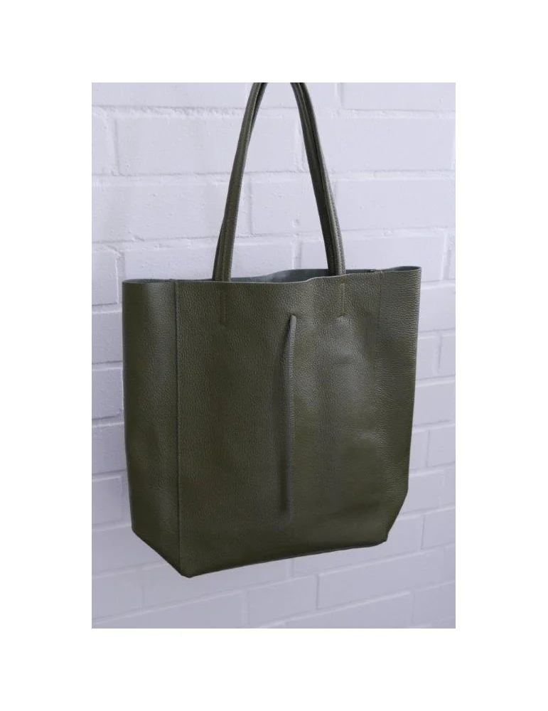 Damen Tasche Schultertasche Echtes Leder oliv khaki grün Made in Italy
