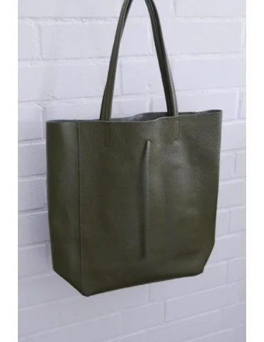 Damen Tasche Schultertasche Echtes Leder oliv...