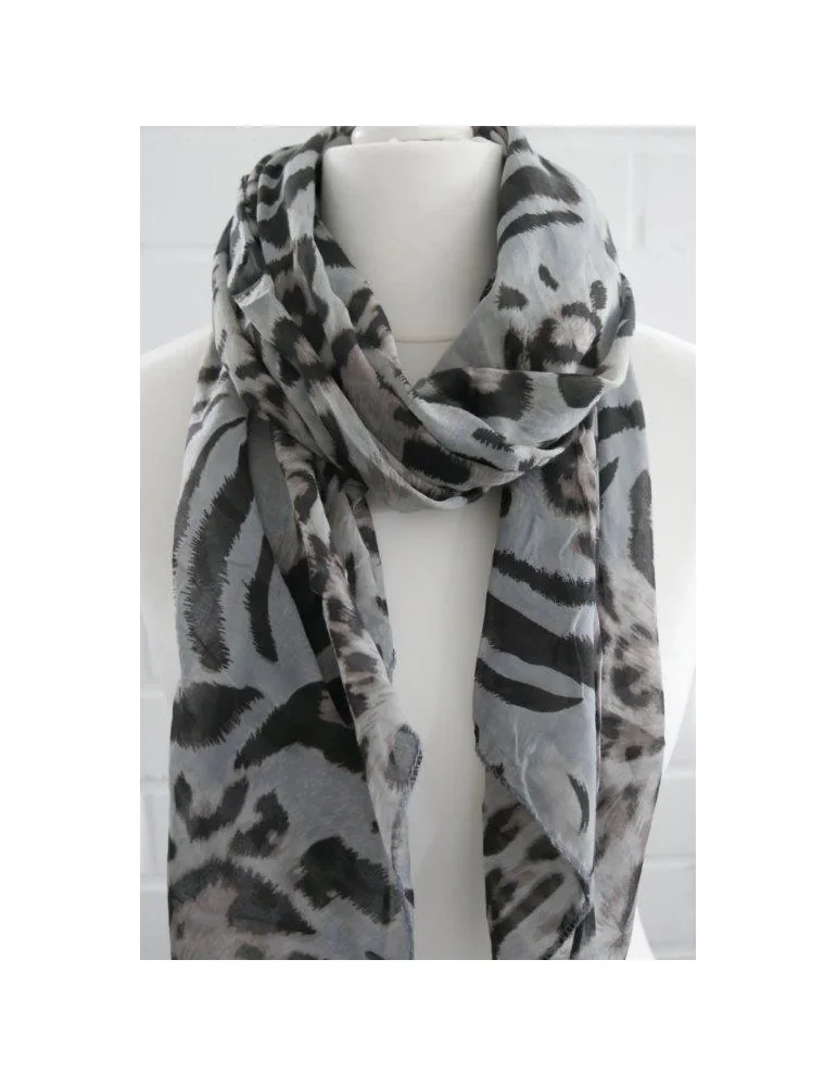 Schal Tuch Loop Made in Italy Seide Baumwolle grau schwarz beige Leo S 172