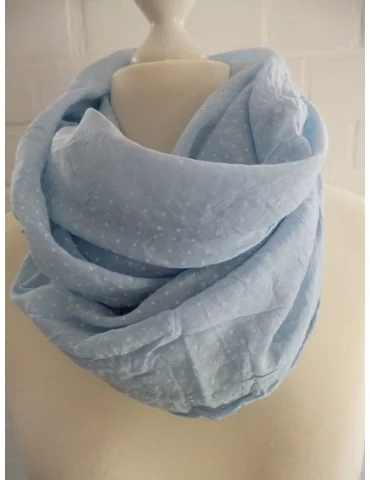 Schal Tuch Loop Seide Baumwolle Made in Italy hellblau weiß Mini Punkte S 24