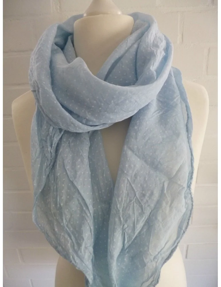 Schal Tuch Loop Seide Baumwolle Made in Italy hellblau weiß Mini Punkte