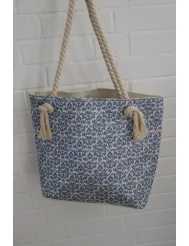 Badetasche Tasche Schultertasche creme blau Muster mit Kordel