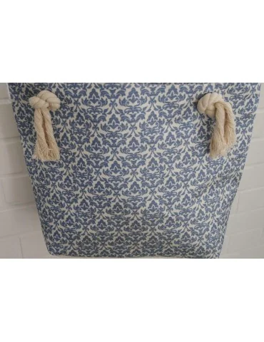 Badetasche Tasche Schultertasche creme blau Muster mit Kordel