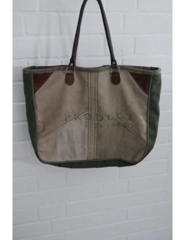 Schultertasche Damen Tasche Einkaufstasche "Alter Postsack" Leder beige grün