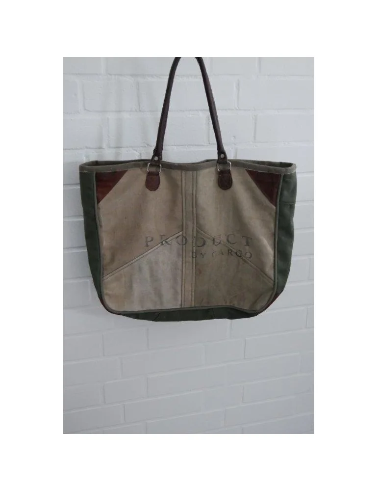 Schultertasche Damen Tasche Einkaufstasche "Alter Postsack" Leder beige grün