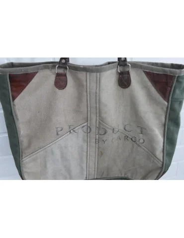 Schultertasche Damen Tasche Einkaufstasche "Alter Postsack" Leder beige grün