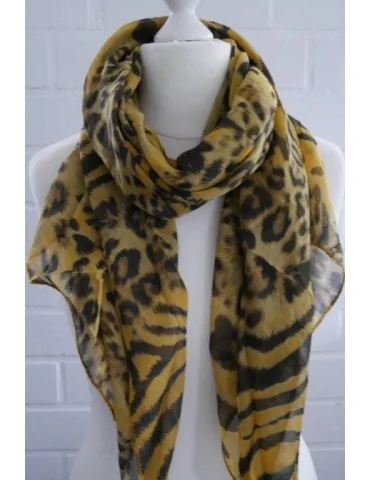 Schal Tuch Loop Made in Italy Seide Baumwolle gelb schwarz braun Leo S 172