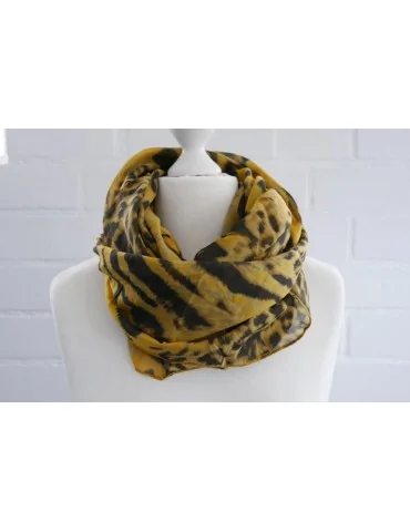 Schal Tuch Loop Made in Italy Seide Baumwolle senf gelb schwarz braun Leo S 172