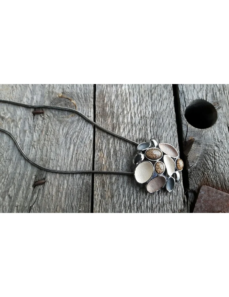 Bijoux Modeschmuck Kette Halskette Damen anthrazit grau braun beige Metall