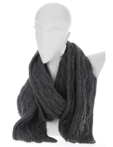 Zwillinsgherz Schal anthrazit grau mit Schurwolle und Alpaka Zopfmuster