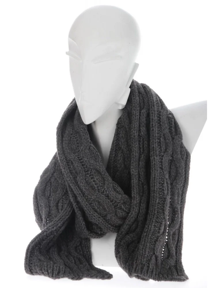 Zwillinsgherz Schal anthrazit grau mit Schurwolle und Alpaka Zopfmuster