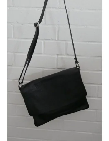 Damen Echt Leder Handtasche Schultertasche schwarz black Klassiker