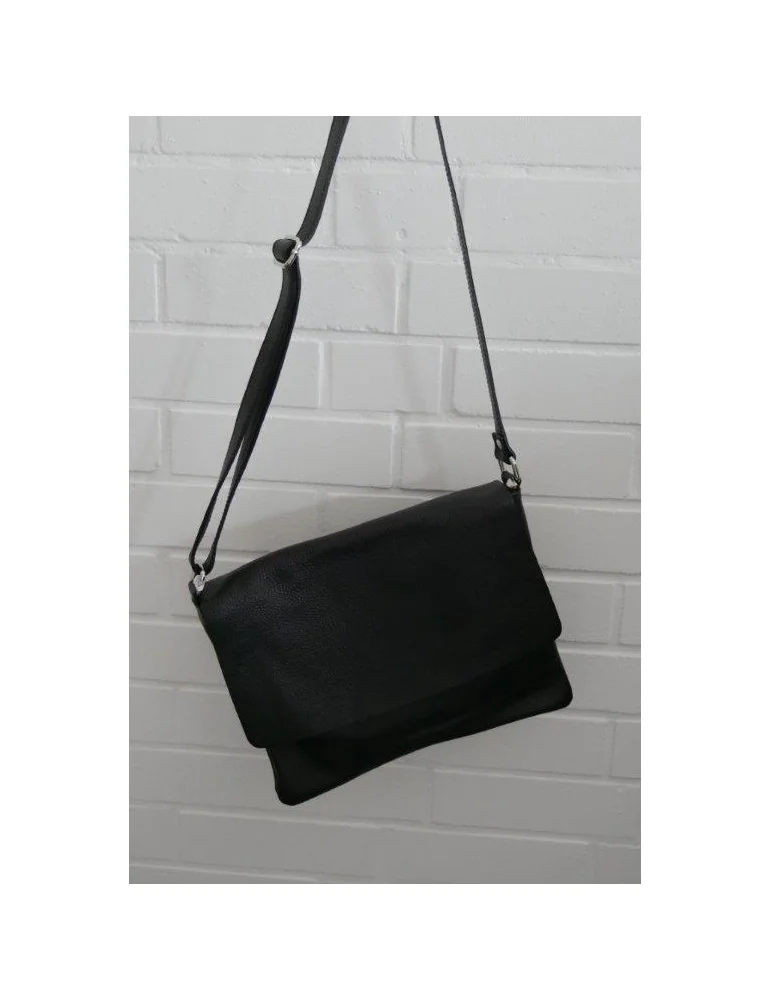 Damen Echt Leder Handtasche Schultertasche schwarz black Klassiker