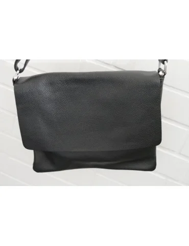Damen Echt Leder Handtasche Schultertasche schwarz black Klassiker