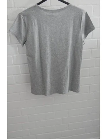 Damen Shirt kurzarm hellgrau grau meliert mit Baumwolle Verschiedene Größen