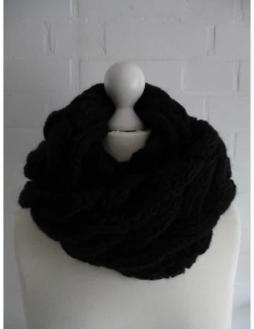 Loop Tunnel Schal Loop Made in Italy 50% Wolle schwarz Zopf Muster