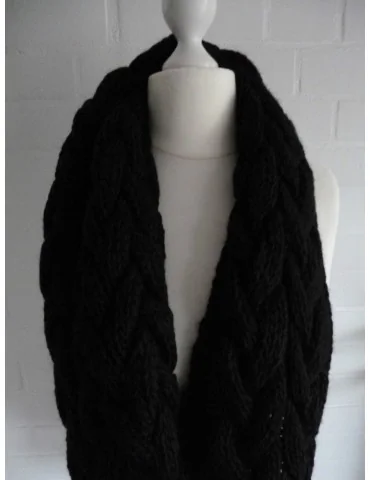 Loop Tunnel Schal Loop Made in Italy 50% Wolle schwarz Zopf Muster