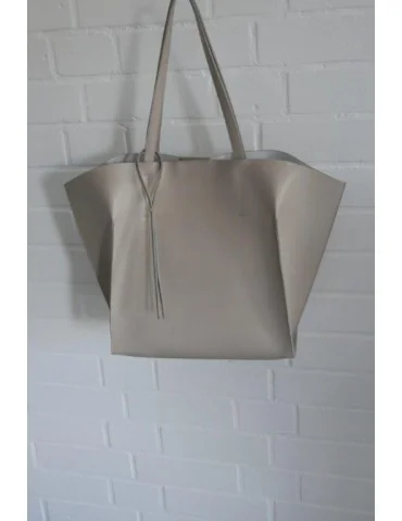 Damen Tasche Schultertasche Echtes Leder beige Made in Italy