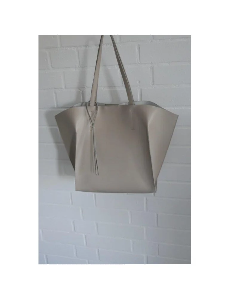 Damen Tasche Schultertasche Echtes Leder beige Made in Italy
