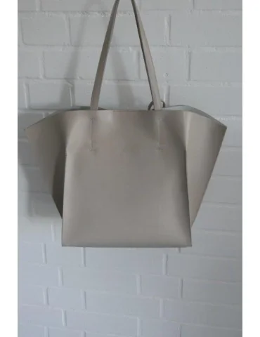 Damen Tasche Schultertasche Echtes Leder beige Made in Italy